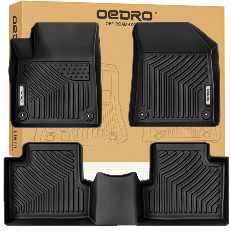OEDRO Floor Mats Fit for 2015-2023 Jeep Cherokee (Not for Grand Cherokee), Black TPE All-Weather Guard 1st and 2nd Row Custom Fit Liners - Image 1